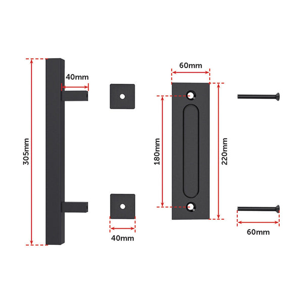 12" Square Pull And Flush Door Handle Set Black Barn Hardware Other Door Hardware