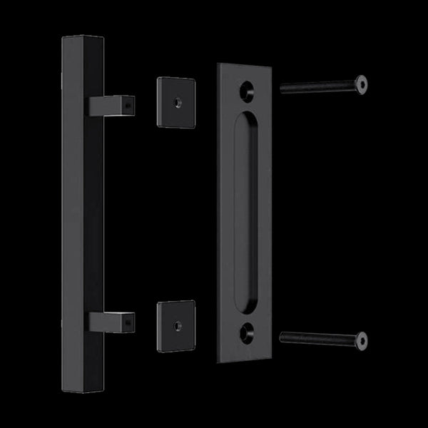 12" Square Pull And Flush Door Handle Set Black Barn Hardware Other Door Hardware