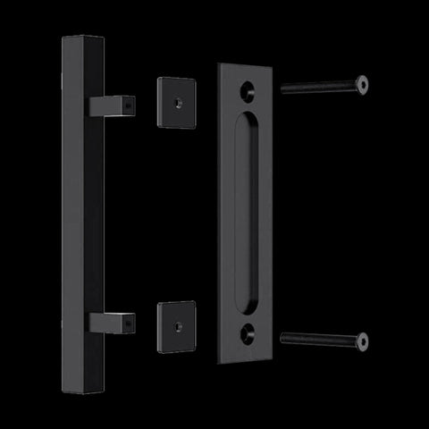 12" Square Pull And Flush Door Handle Set Black Barn Hardware Other Door Hardware