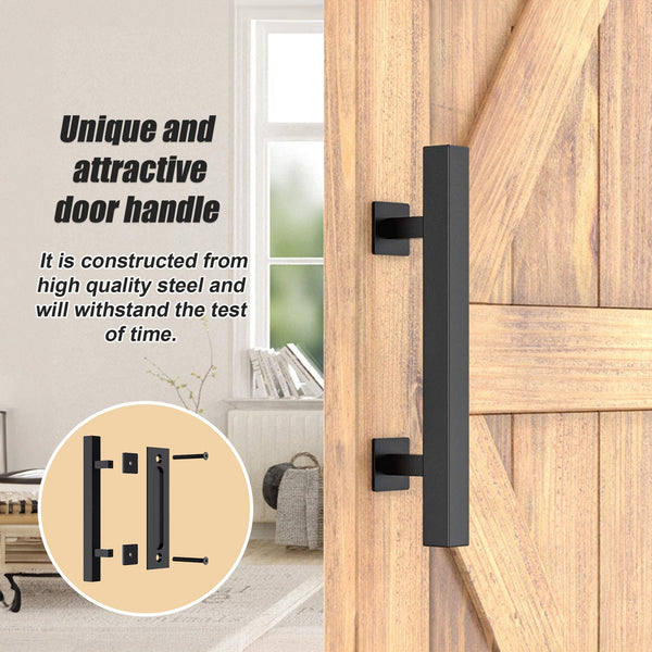 12" Square Pull And Flush Door Handle Set Black Barn Hardware Other Door Hardware
