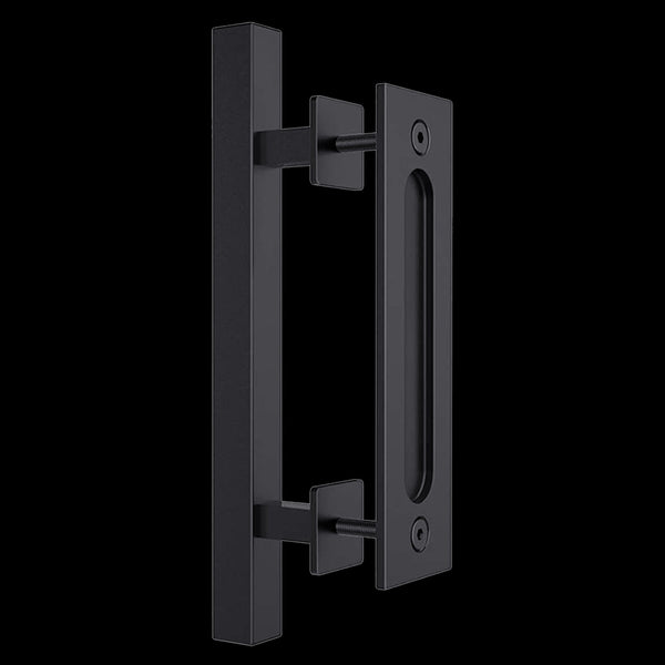 12" Square Pull And Flush Door Handle Set Black Barn Hardware Other Door Hardware