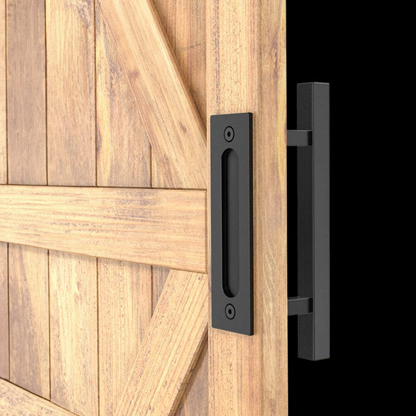 12" Square Pull And Flush Door Handle Set Black Barn Hardware Other Door Hardware