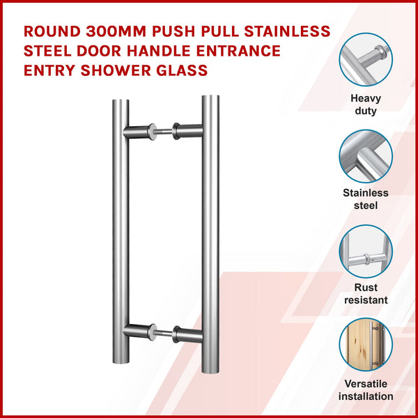 Round 300Mm Push Pull Stainless Steel Door Handle Entrance Entry Shower Glass Other Door Hardware