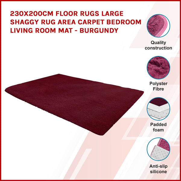 230X200cm Floor Large Shaggy Area Carpet Bedroom Living Room Mat Burgundy Rugs