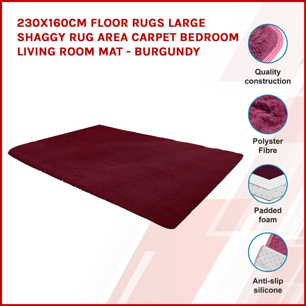 230X160cm Floor Large Shaggy Area Carpet Bedroom Living Room Mat Burgundy Rugs