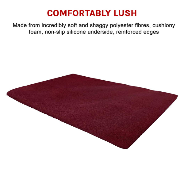 230X160cm Floor Large Shaggy Area Carpet Bedroom Living Room Mat Burgundy Rugs