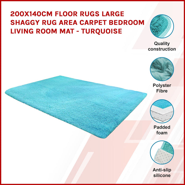 200X140cm Floor Large Shaggy Area Carpet Bedroom Living Room Mat Turquoise Rugs