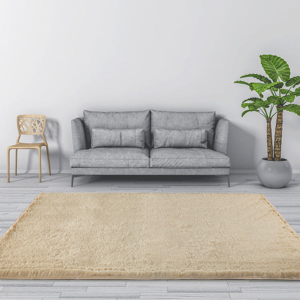 230X200cm Floor Large Shaggy Area Carpet Bedroom Living Room Mat Beige Rugs