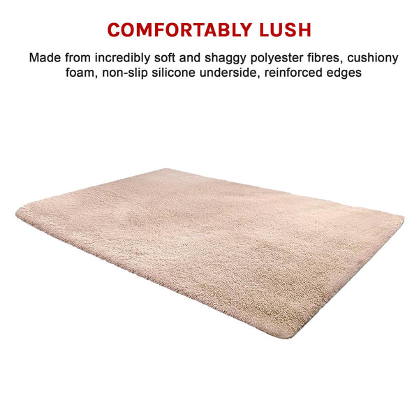 230X200cm Floor Large Shaggy Area Carpet Bedroom Living Room Mat Beige Rugs