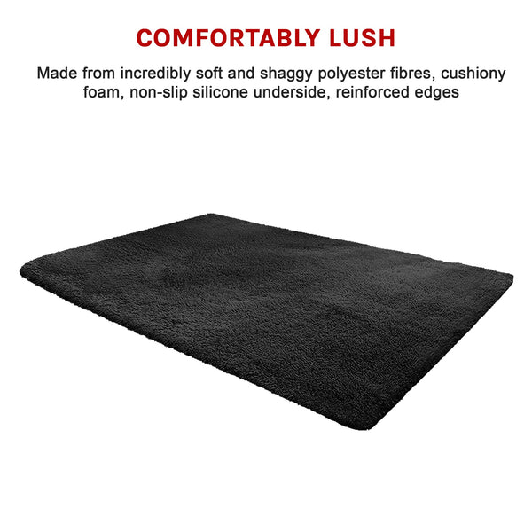 230X200cm Floor Large Shaggy Area Carpet Bedroom Living Room Mat Black Rugs