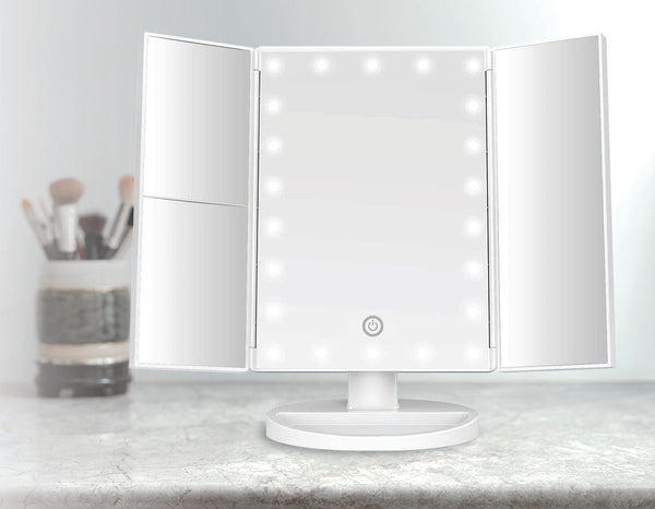 Makeup Mirror With Led Light Standing Magnifying Tri Fold Touch Makeup Mirrors