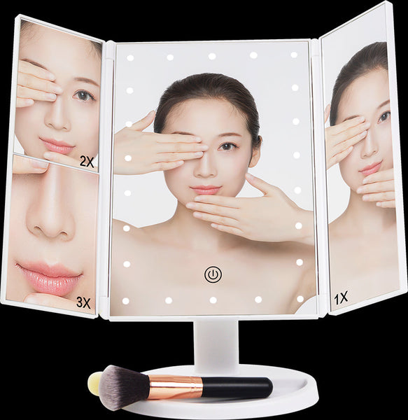 Makeup Mirror With Led Light Standing Magnifying Tri Fold Touch Makeup Mirrors