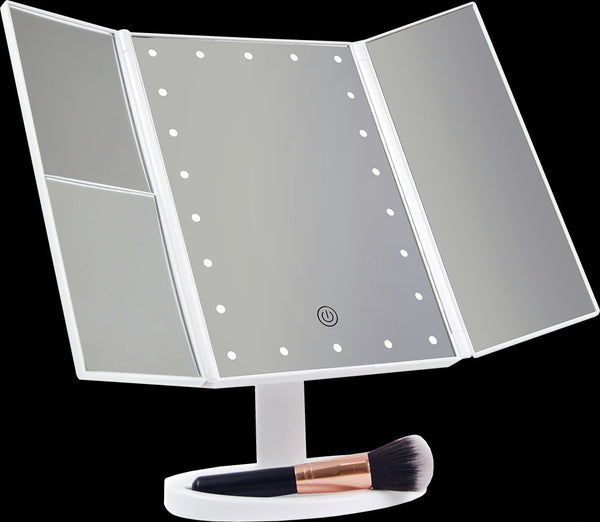 Makeup Mirror With Led Light Standing Magnifying Tri Fold Touch Makeup Mirrors