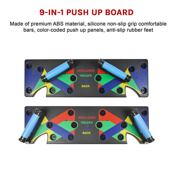 9 In 1 Push Up Board Yoga Bands Fitness Workout Train Gym Exercise Pushup Stand Push Up Stands