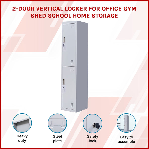 2 Door Vertical Locker For Office Gym Shed School Home Storage Cabinets & Cupboards