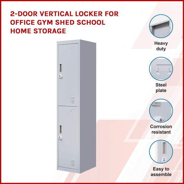 2 Door Vertical Locker For Office Gym Shed School Home Storage Cabinets & Cupboards