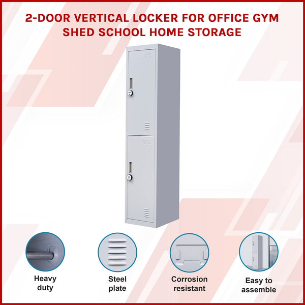 2 Door Vertical Locker For Office Gym Shed School Home Storage Cabinets & Cupboards
