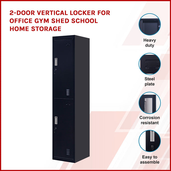 2 Door Vertical Locker For Office Gym Shed School Home Storage Cabinets & Cupboards