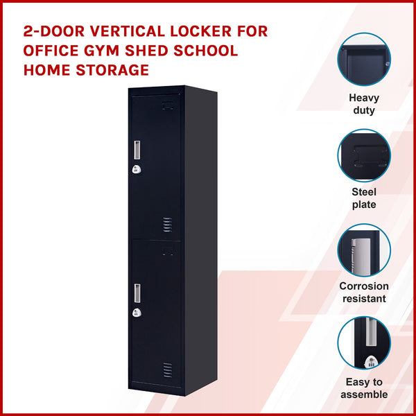 2 Door Vertical Locker For Office Gym Shed School Home Storage Cabinets & Cupboards
