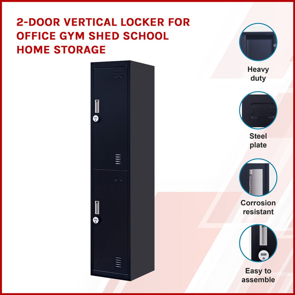 2 Door Vertical Locker For Office Gym Shed School Home Storage Cabinets & Cupboards
