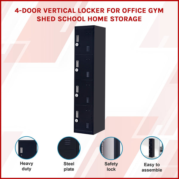 4 Door Vertical Locker For Office Gym Shed School Home Storage Cabinets & Cupboards