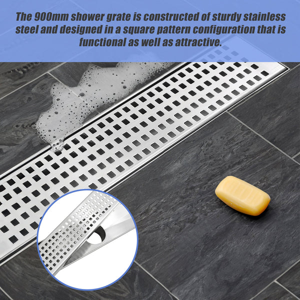 900Mm Bathroom Shower Stainless Steel Grate Drain W/Centre Outlet Floor Waste Square Pattern Drain Grates