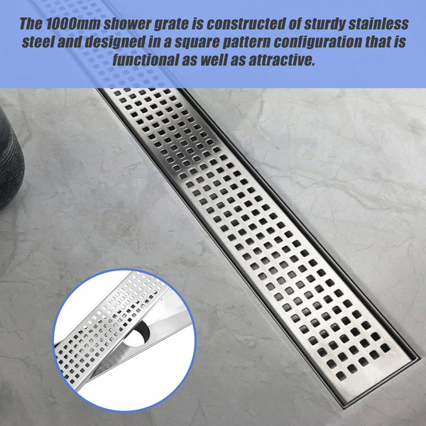 1000Mm Bathroom Shower Stainless Steel Grate Drain W/Centre Outlet Floor Waste Square Pattern Drain Grates