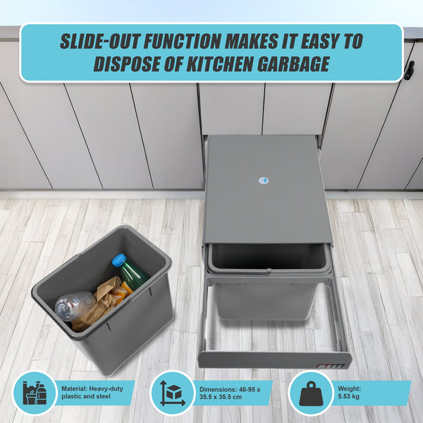 2X 15L Pull Out Trash Bin Dual Kitchen Garbage Waste Basket Cabinet Garbage Bags