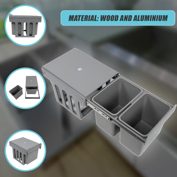 2X 15L Pull Out Trash Bin Dual Kitchen Garbage Waste Basket Cabinet Garbage Bags
