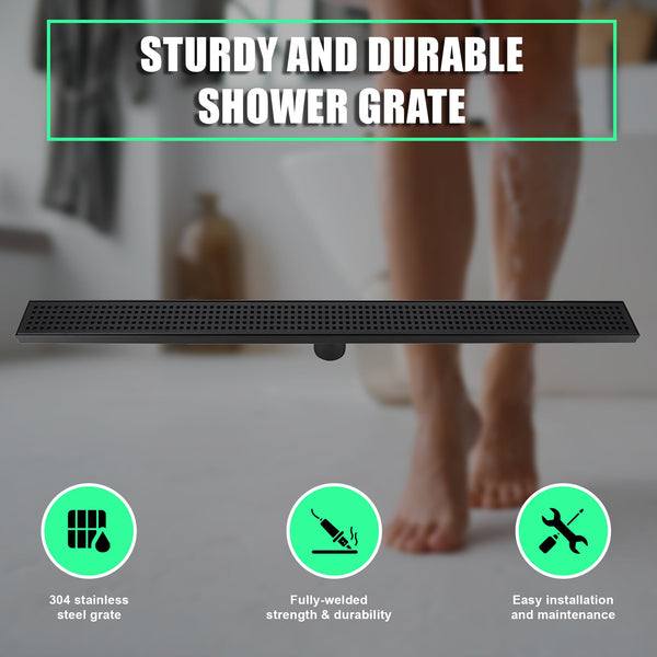 900Mm Bathroom Shower Black Grate Drain W/Centre Outlet Floor Waste Square Pattern Drain Grates