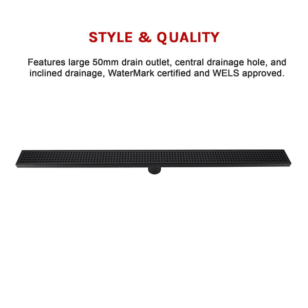 1000Mm Bathroom Shower Black Grate Drain W/Centre Outlet Floor Waste Square Pattern Drain Grates