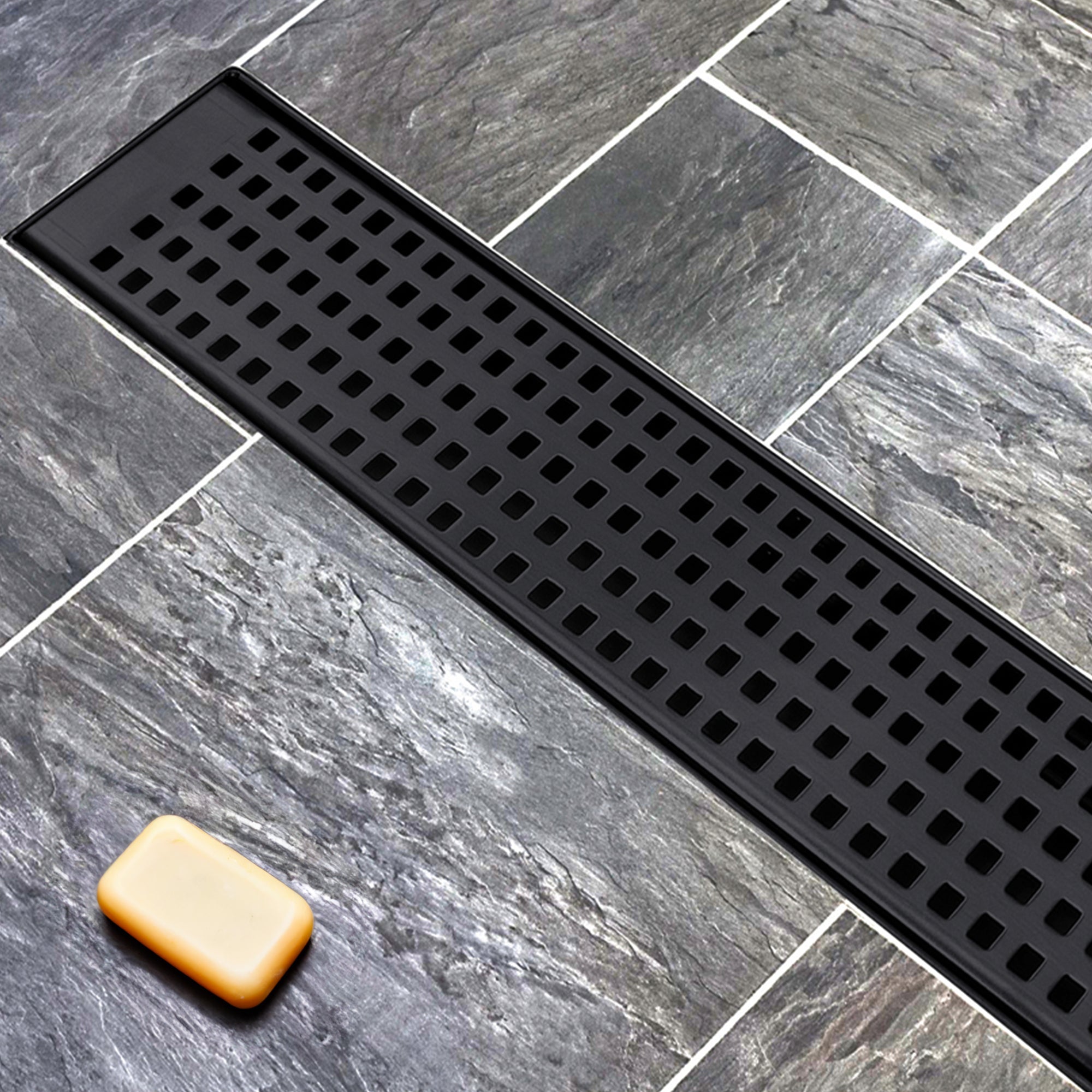 1000Mm Bathroom Shower Black Grate Drain W/Centre Outlet Floor Waste Square Pattern Drain Grates