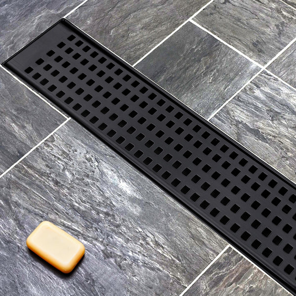 1000Mm Bathroom Shower Black Grate Drain W/Centre Outlet Floor Waste Square Pattern Drain Grates