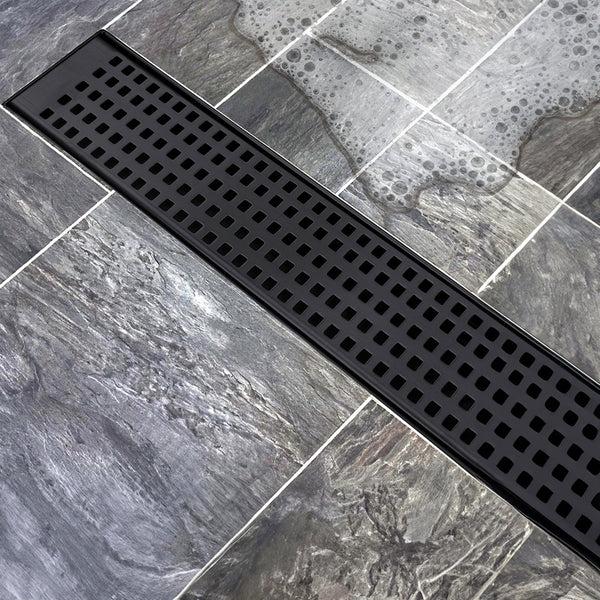 1000Mm Bathroom Shower Black Grate Drain W/Centre Outlet Floor Waste Square Pattern Drain Grates