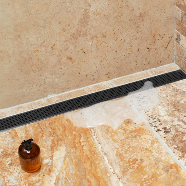 1200Mm Bathroom Shower Black Grate Drain W/Centre Outlet Floor Waste Square Pattern Drain Grates