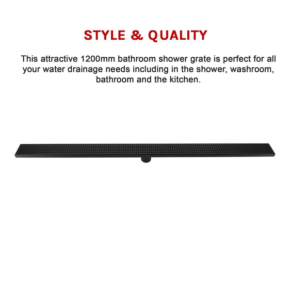 1200Mm Bathroom Shower Black Grate Drain W/Centre Outlet Floor Waste Square Pattern Drain Grates