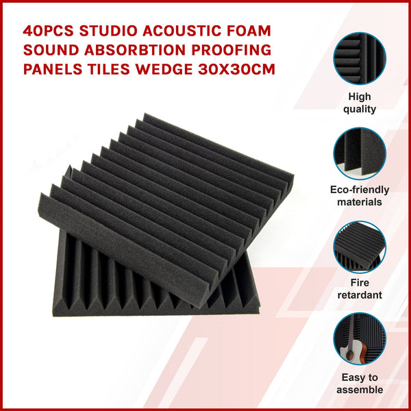 40Pcs Studio Acoustic Foam Sound Absorbtion Proofing Panels Tiles Wedge 30X30cm Soundrproofing Panels