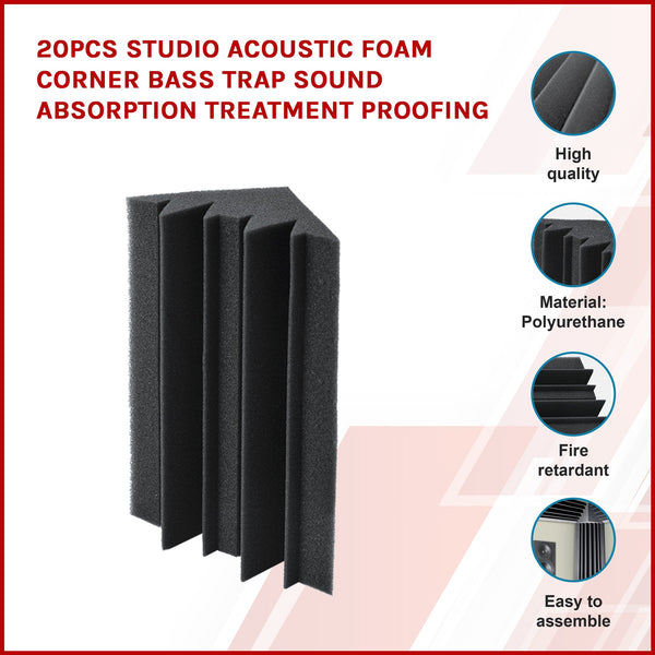 20Pcs Studio Acoustic Foam Corner Bass Trap Sound Absorption Treatment Proofing Soundrproofing Panels