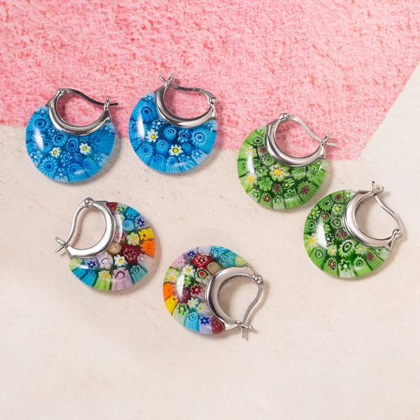 Flower Murano Style Millefiori Hoops Glass Floral Dangle Unique Prom Jewelry Gifts For Women Earrings