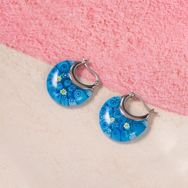 Flower Murano Style Millefiori Hoops Glass Floral Dangle Unique Prom Jewelry Gifts For Women Earrings