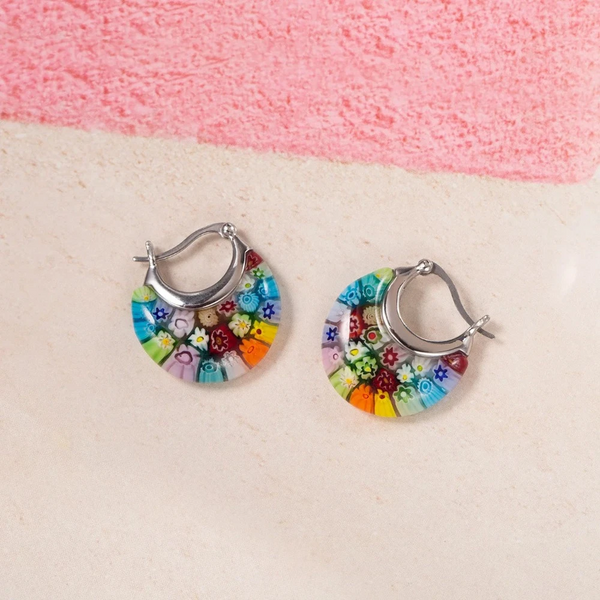 Flower Murano Style Millefiori Hoops Glass Floral Dangle Unique Prom Jewelry Gifts For Women Earrings