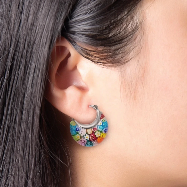 Flower Murano Style Millefiori Hoops Glass Floral Dangle Unique Prom Jewelry Gifts For Women Earrings