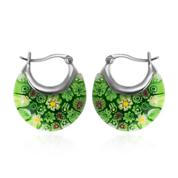 Flower Murano Style Millefiori Hoops Glass Floral Dangle Unique Prom Jewelry Gifts For Women Earrings