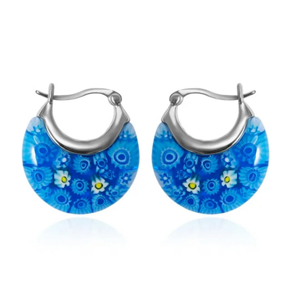 Flower Murano Style Millefiori Hoops Glass Floral Dangle Unique Prom Jewelry Gifts For Women Earrings