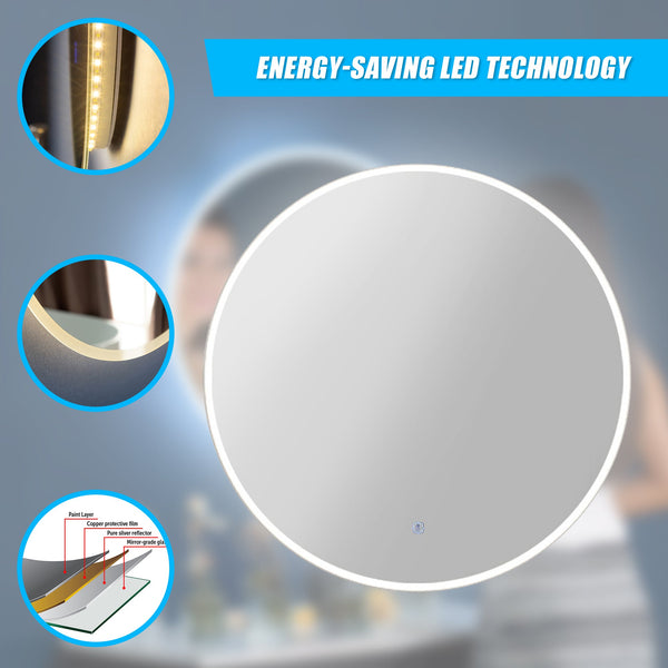 50Cm Led Wall Mirror Bathroom Light Decor Round Mirrors