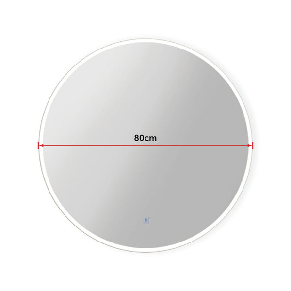 80Cm Led Wall Mirror Bathroom Light Decor Round Mirrors