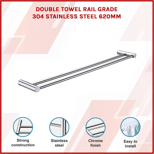Double Towel Rail Grade 304 Stainless Steel 620Mm Towel Racks