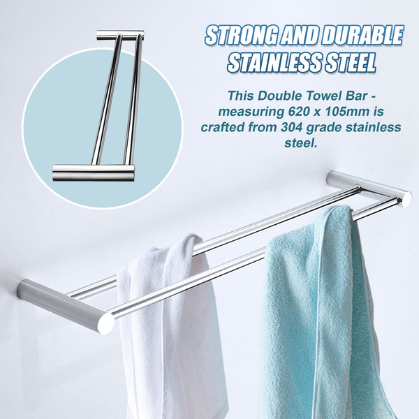 Double Towel Rail Grade 304 Stainless Steel 620Mm Towel Racks