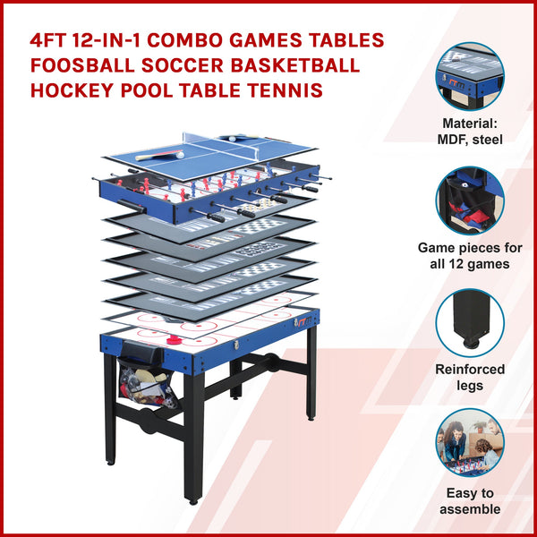 4Ft 12 In Combo Games Tables Foosball Soccer Basketball Hockey Pool Tennis Other Table Tennis