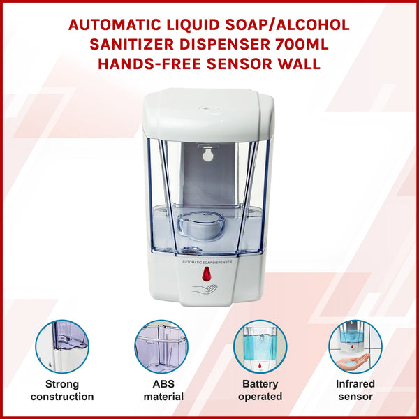 Automatic Liquid Soap/Alcohol Sanitizer Dispenser 700Ml Hands Free Sensor Wall Soap Dishes & Dispensers